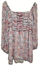 Crystal Doll Dress Size Medium Pastel Floral Chiffon White Lined Mini Zip Up