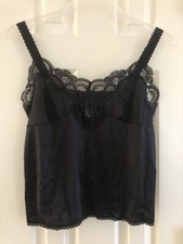Camicia sexy vintage Bali nera lingerie slip top nylon pizzo orlo taglia 38 nuova
