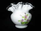 Vintage Violets FENTON glass signed label ruffled  bowl 4"