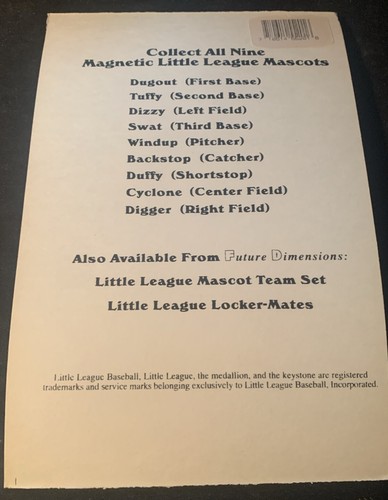 Vintage Little League World Series Magnet Dugout Mascot 1990 New/Sealed - Picture 4 of 4
