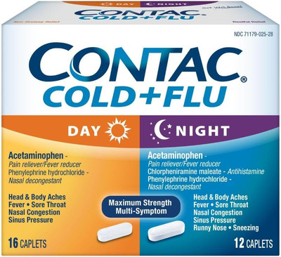 Contac Cold & Flu Medicine, Non-Drowsy, Powerful Multi-Symptom Daytime Relief F