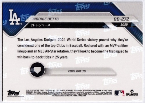 2025 MLB Topps NOW Road To Opening Day Edizione Giappone #OD-272 Mookie Betts Kanji - Foto 2 di 2