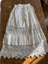 Vtg Edwardian Style White Cotton Lace Prairie Skirt Maxi Cottagecore