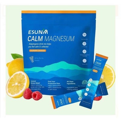 ESUNM Calm Magnesium Raspberry Lemonade Drink Mix Stress Relief 20 Packets