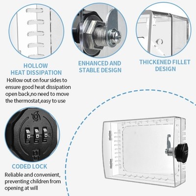 Transparent Thermostat Guard Cover Box with Combination Lock for Home or Office