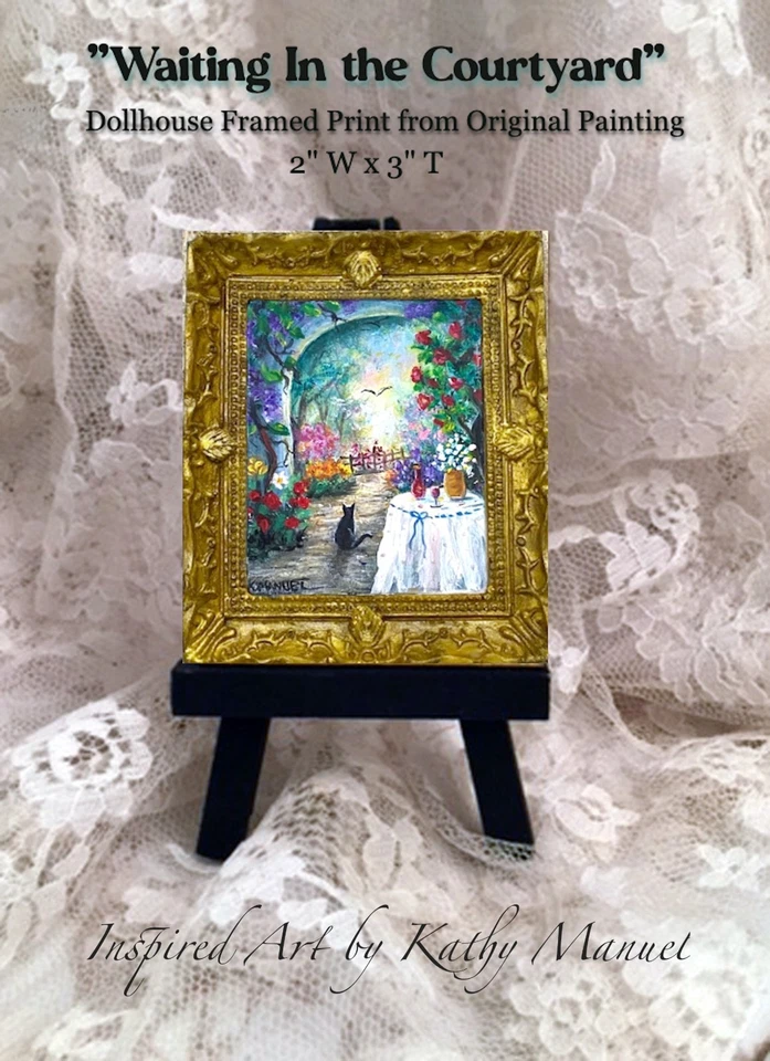 Impresión enmarcada en miniatura de casa de muñecas de pintura original 1:12 firmada Kathy Manuel Foto 2 de 3