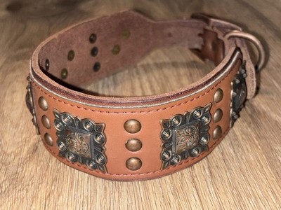 Metal Studded Large Leather Dog Collar 21 In Long By 2 In Wide