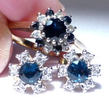 Vintage 9ct Yellow Gold Sapphire Diamond Ring Size O & Earrings Jewellery Suite