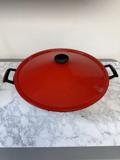Poelon vintage en céramique émaillée rouge vif