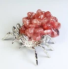 Natural Red Strawberry Quartz Crystal Stone Craft Carved Spider Healing Specimen