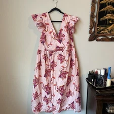 Eloquii Elements Pink Floral Cotton Dress Garden Party Size 24