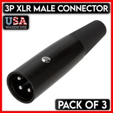 XLR Male Connector 3 PIN Microphone Plug MIC Speaker Audio Adapter Black 3PCS