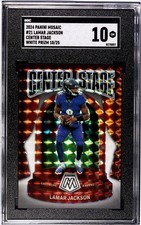 2024 Mosaic Lamar Jackson Center Stage White Mosaic Prizm /25 Ravens SGC 10