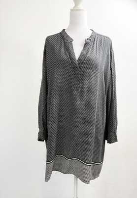 Cynthia Rowley Woman Tunic Top Womens 3X Black White Geometric Split Neck NWT