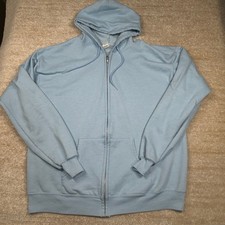 Hanes EcoSmart Hoodie Mens L Light Blue Full Zip Hooded Sweatshirt Fleece Pocket