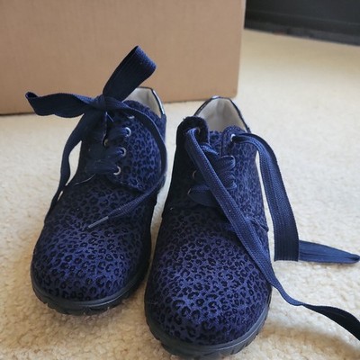 Waldläufer Women s 5 Navy Leopard Suede Comfort Lace-Up Shoes Orthopedic