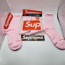    Supreme x Hanes Pink Crew Socks Size 6-12 Streetwear Essentials New