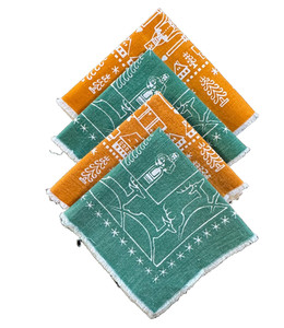 1950's MCM Graphic Line Art Napkins Cotton Xmas Deer Set of 4 Small Cocktail 9"