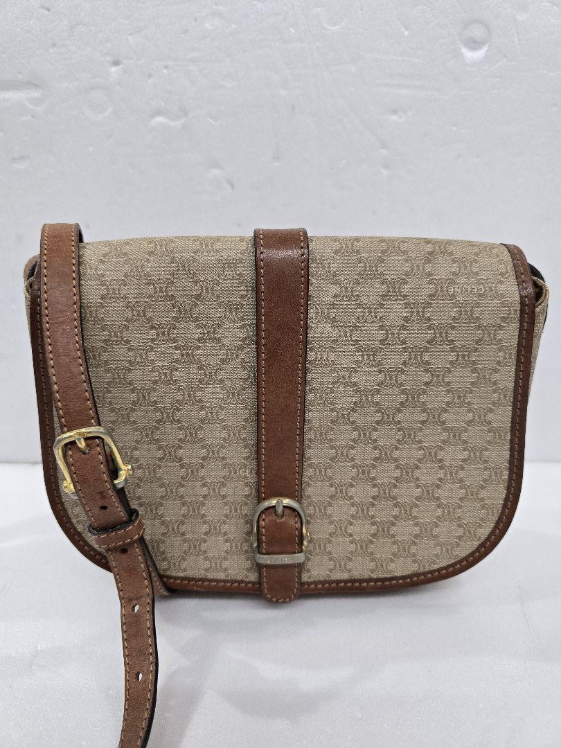 Celine Macadam Triomphe Shoulder Bag in Beige PVC