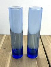 Hand Blown 7.5" Cobalt Blue Cylinder Shaped Bud Vases Set of 2 Excellent