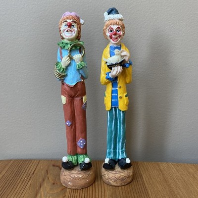 Vintage Pencil Thin Clown Figurines Circus Decor Skinny Tall Figure Lot of 2