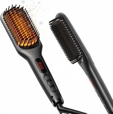 Ionic Hair Straightener Brush, 20s Heat, Auto-Off, Dual Voltage