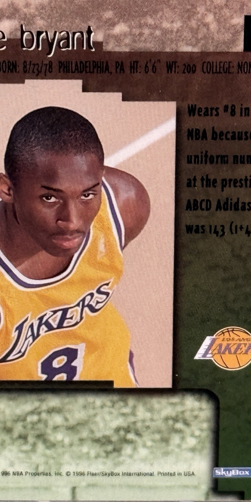 1996-97 Skybox Premium Kobe Bryant Lakers #55  PSA 9 view 4