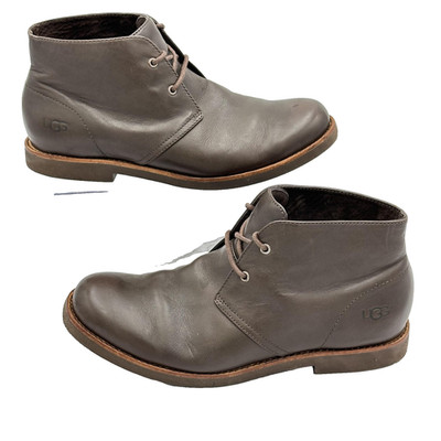 UGG Boots Mens Size 10 Brown Leather Chukka Ankle Lace Up Sheepskin Lined