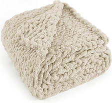 Chunky Knit Throw Blanket 50X60, 100 Handmade Chenille Yarn 4.4Lbs Soft