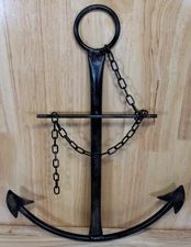 Metal Nautical Anchor Wall Decor 14"x11" Black Distressed w/ Chain Rustic Coasta