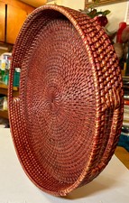 16" Round Sturdy Finely-Woven RATTAN SERVING TRAY with Built-In Handles 