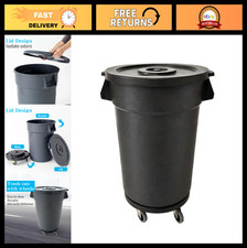 32 Gallon Heavy Duty Outdoor Trash Can with Lid Wheels Round, Ideal for Pati