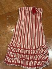 RUTH ANTHROPOLOGIE CANDY CANE STRIPED RED STRAPLESS RUFFLED DRESS SIZE 4 S EUC