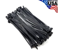 Zip Cable Ties 8" 120lbs 100pc UV Black Made in USA Nylon Wire Tie Wraps