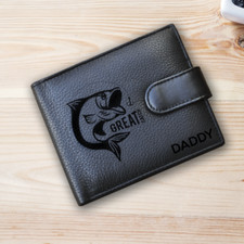 Personalised Engraved Fly Fishing Leather Wallet RFID Fisherman Mens Gift
