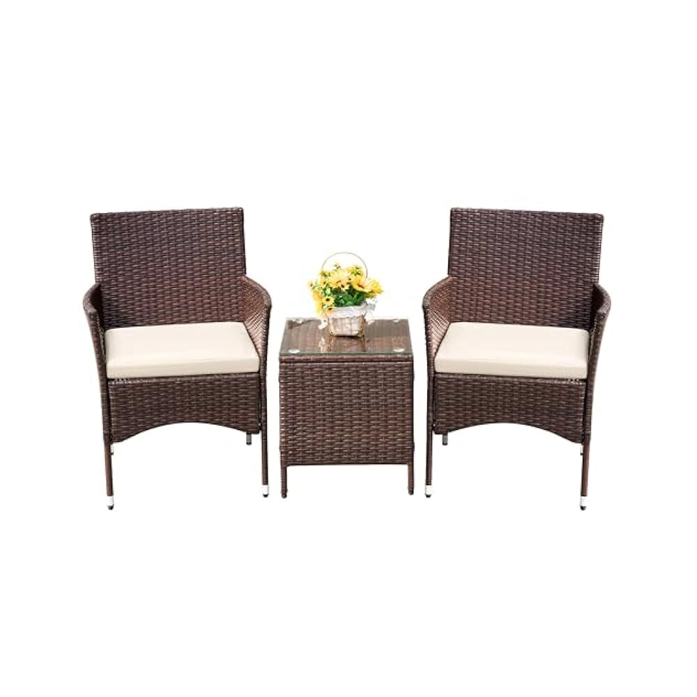 Modern Patio Seating: Devoko 3,Piece Rattan Chair & Table, Outdoor Furniture