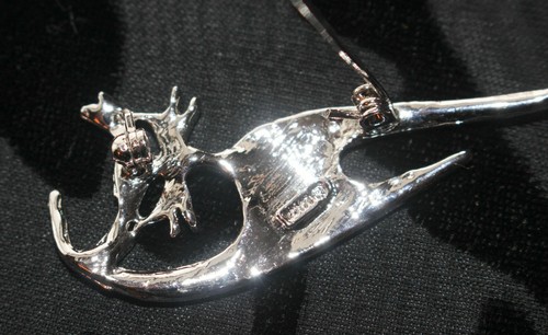 Vintage Signed WM Pin Brooch Cat AB Rhinestones Silver-Tone Metal 2” Tall - Picture 3 of 5