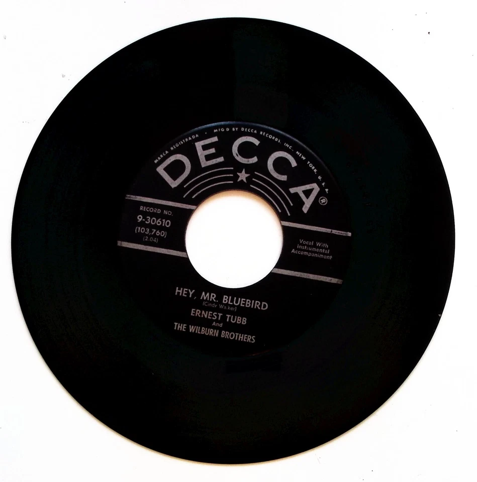 ERNEST TUBB AND THE WILBURN BROTHERS–HEY, MR BLUEBIRD/HOW DO WE..VINYL 45 76-137 - Image 3 of 3