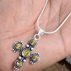 Citrine Topaz Gemstone Cross 925 Sterling Silver Pendant New Arrival Jewelry
