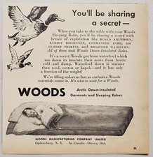 1946 Print Ad Woods Arctic Down Insulated Garments, Sleeping Robes Ogdensburg,NY