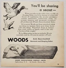1946 Print Ad Woods Arctic Down Insulated Garments, Sleeping Robes Ogdensburg,NY