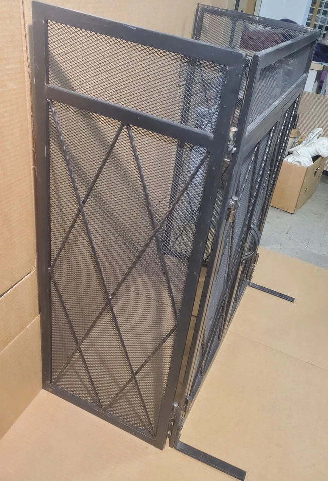 Modern Iron Folding Fireplace Screen with Door Antiqued Bronze & Black Very Nice - Image 2 of 4