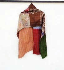 Silk Kantha Scarf  Neck Wrap Stole Dupatta Hand Quilted Women Bandanas headband