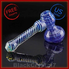 6" Handmade Thick Blue Swirl Hammer Bubbler Tobacco Smoking Bowl Glass Pipes