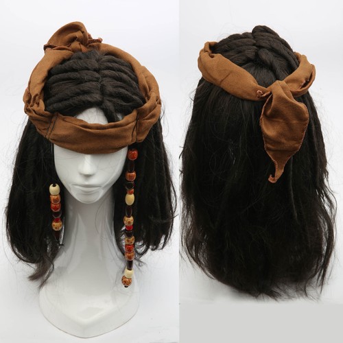 Pirates of the Caribbean Jack Sparrow Tri Corner Buccaneer Cosplay Hat Wig Set - Picture 4 of 5