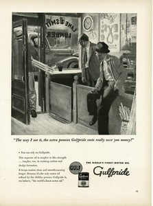 1945 GULF Gulfpride Motor Oil saves you money art Vintage Print Ad
