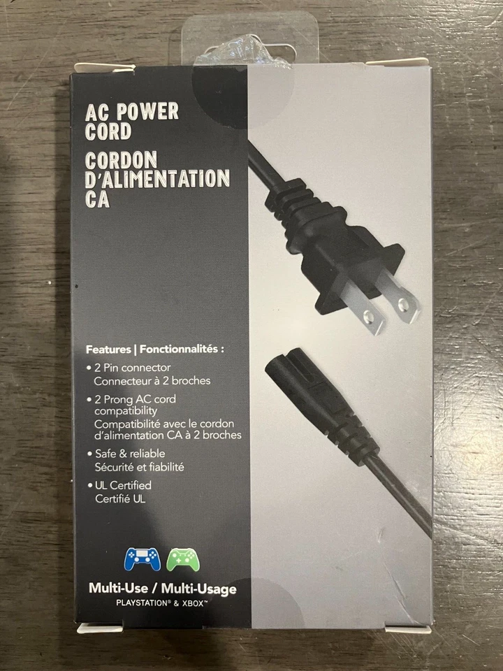 Universal Non Polarized AC Power Cord 2 Slot Cable XBOX PLAYSTATION - Image 2 of 2