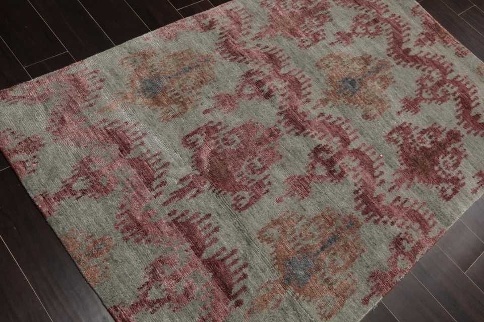 Hand Knotted Wool & Bamboo Silk Tibetan Oriental Area Rug Gray 3'9"x 5'9" - Image 4 of 4