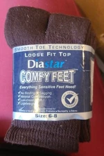 Comfy Feet Diabetic 3 Pack of Socks - Loose Fit Top Size 6-8 Brown (I)