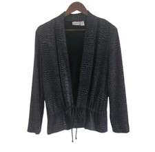 Chicos Open Front Cardigan Jacket Navy Blue Silver Size 1 S 8 Drawstring Tie